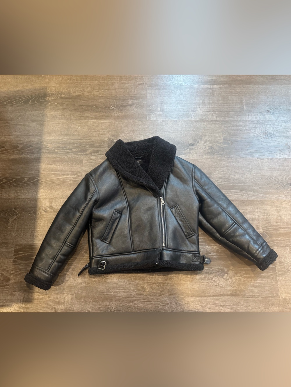 Black Shearling-Lined Aviator Jacket